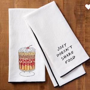 NWT Pottery Barn Friends Tea Towel SET 2 Joey Doesn’t Share Food & Trifle